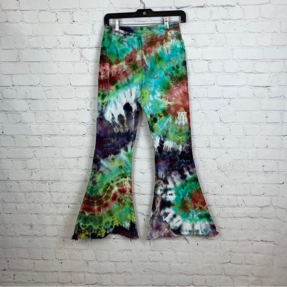 Anna-Kaci Upcycled Ice Tie Dyed Bell Bottom Jeans - Picture 1 of 2